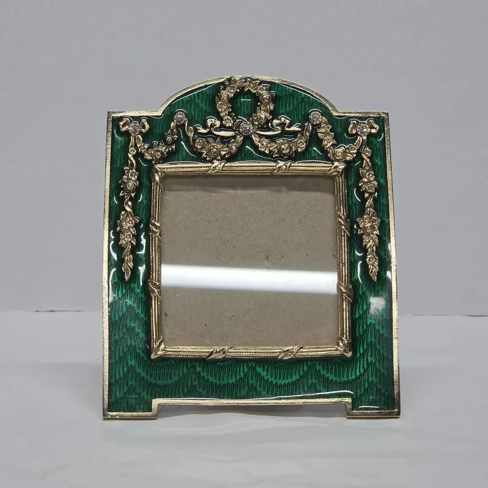 Terragrafics French Empire Green Enamel Bows Swags Picture Frame Vintage 80s